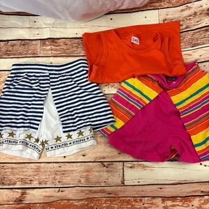 Vintage Girls Navy Striped Shorts and Vibrant Orange Top bundle